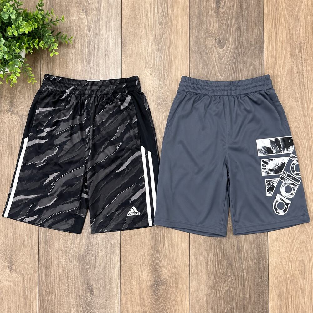 Adidas Boys Athletic Shorts Lot of 2 Black & Gray Performance Shorts 14/16